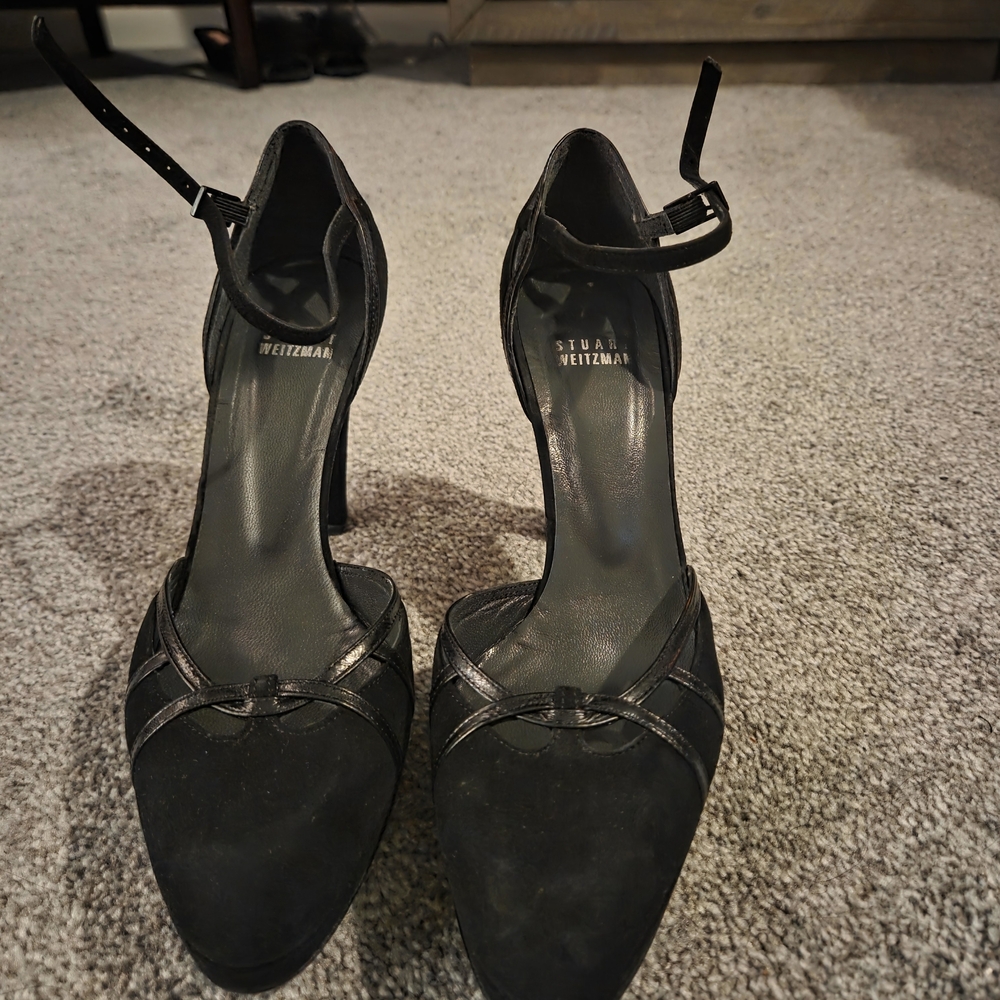 Stuart Weitzman Black Ankle Strap Heels